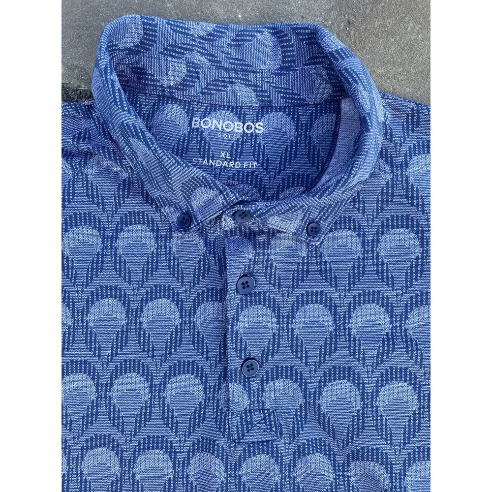 BONOBOS Men Polo Shirt XL Blue GOLF FLATIRON Standard Fit Jacquard Performance - Picture 3 of 12